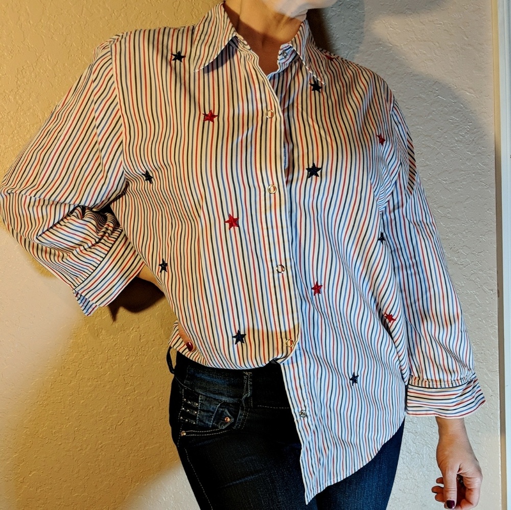 Alfred Dunner patriotic button down shirt size16